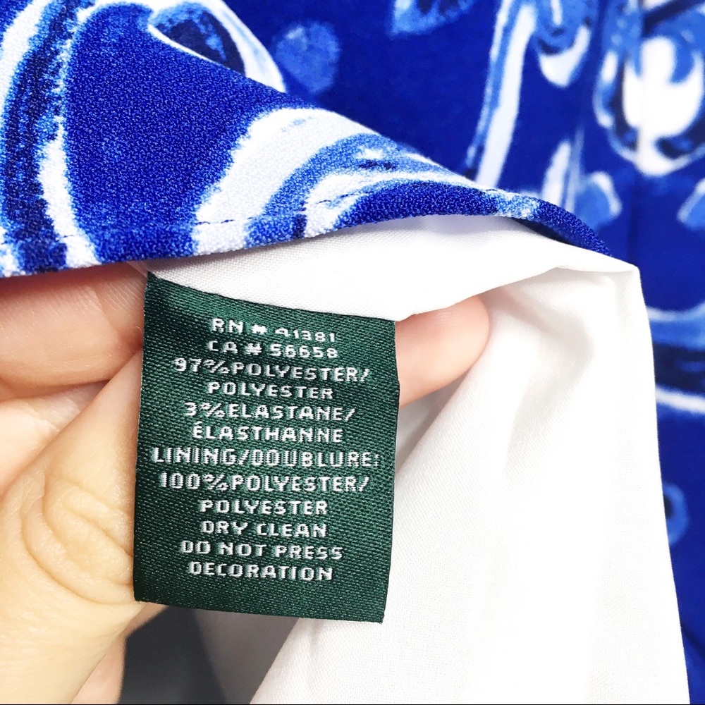 LRL Blue + White Damask Formal Cocktail Dress - Picture 8 of 8